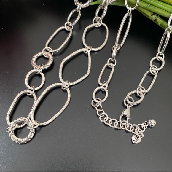 Retired BRIGHTON Silver-plated Pebbled Hammered Geometric Links 35” Necklace 91g - Picture 6 of 12